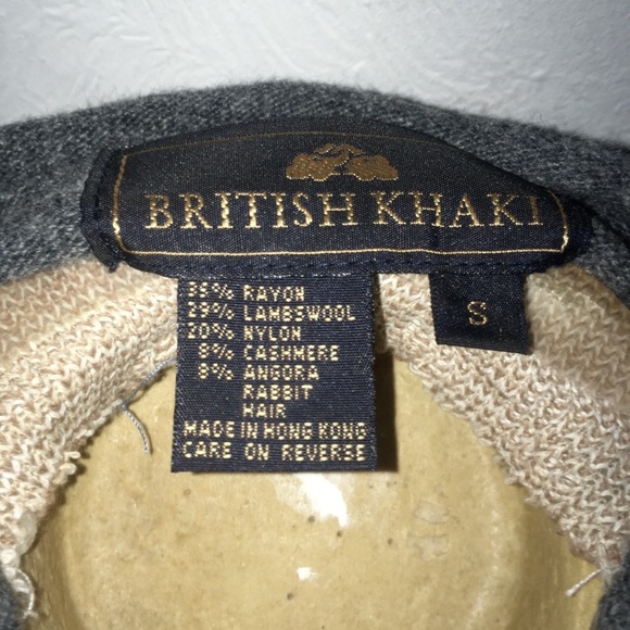 VTG Y2K BRITISH KHAKI CASHMERE BLEND BEADED TEE SZ S - Picture 5 of 5